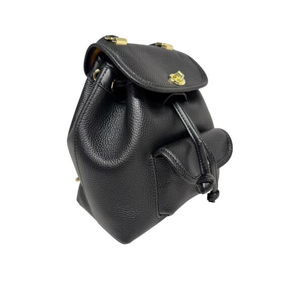 Bella Luer Black Pebble Leather Drawstring/Clasp Closure Small Backpack Bag - Picture 14 of 16